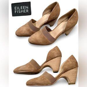 NEW Eileen Fisher Hilly D’Orsay Wedge Pumps Suede Heels Womens Size 9 Block Heel